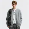 Cárdigan retro de punto trenzado liso estilo japonés, chaqueta suéter casual versátil de otoño para hombre, corte holgado, con botones, cuello redondo