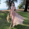Finales de julio Floración de principios de verano/Vestido largo floral rosa para mujer Verano Tirantes halter Espalda descubierta Vacaciones