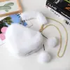 Bolsa de Pelúcia em Formato de Coração, Bolsa de Ombro, Bolsa Transversal com Corrente, Bolsa de Mão Feminina, Bolsa em Formato de Coração, Porta-Moedas, Bolsa de Pelo Falso de Coelho