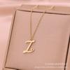 Collar de acero de titanio con forma de corazón de melocotón de 26 letras, sencillo, transfronterizo europeo y americano, personalizado, cadena de clavícula de moda, joyería