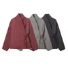Comércio Exterior Atacado 2025 Outono Novo Moda Feminina Estilo Europeu e Americano Casual Kimono de Botão Duplo Jaqueta Feminina Vinho