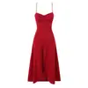 Vestido de verano estilo europeo y americano para mujer, color rojo, con corsé de espina de pez, longitud media, tirantes finos 7903