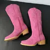 Outono/Inverno 2026 Novo Estilo Botas Western Cowboy Bordadas Femininas Bico Fino Salto Grosso Botas de Cano Alto Fashionable Botas Femininas Comércio Exterior Atacado
