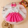 Amazon Comercio Exterior Dulce Nuevo Estilo Mono Vestido para Bebés y Niños Pequeños con Mangas Largas Florales 3D y Pañuelo para la Cabeza con Lazo Set de 2 Piezas