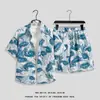 Traje de seda de hielo para hombre, camisa de manga corta de verano de secado rápido, pantalones cortos de playa holgados de talla grande, conjunto de dos piezas para pareja