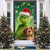 Capa de Porta Monstro Peludo Verde Novo Grinch Transfronteiriça Tecido de Fundo Decoração de Atmosfera Cortina de Porta de Natal Tecido para Pendurar Capa de Porta Tapeçaria