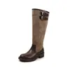 Botas de Caballero de Caña Ancha Tallas Grandes Colorido Elegante con Hebilla 2026 Tacón Medio Grueso Punta Redonda Patchwork Caña Alta para Mujer
