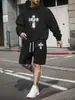 Traje Clásico de Estampado de Cruz Más Vendido Transfronterizo, Conjunto Versátil y Elegante de Sudadera y Shorts