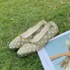 Sapatilhas de bolinhas estilo Grapema para mulheres, sapatos baixos franceses de bico redondo com laço, sapatos rasos de cetim estilo rolo de ovo