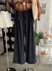 Pantalones Anchos Retro Omalai Otoño Estilo Coreano Sueltos Caídos Rectos Elásticos de Cintura Alta con Cordón para Mujer 4356