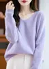 Novo suéter de outono e inverno, gola V, malha lisa, manga longa, caimento solto e afina a silhueta, perfeito para usar em camadas, em cores lisas, moda feminina