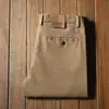 Pantalones de algodón sarga gruesos para hombre Otoño e Invierno, amigables con la piel, cómodos, microelásticos, de cintura media, corte recto, grises, pantalones casuales de negocios