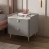 Mesa de Cabeceira Simples Moderna em Madeira Maciça com Tampo de Rocha e Detalhes em Couro, Luxo Leve, Popular na Internet, Pequeno Armário para Crianças, Montagem Necessária