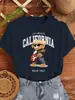 Camiseta Estampada de Oso Guitarra Cuervo Ídolo Letras para Mujer Verano Versátil Cuello Redondo Hip-Hop Manga Corta Mujer