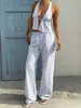 2025 Nuevo Conjunto de Moda Transfronteriza Europea y Americana para Mujer con Cinturón, Top Delgado sin Mangas de Cuello Halter y Pantalones Cortos Elegantes en Amarillo