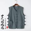 Suéter de linho de verão, colete antigo de Pequim, suéter do norte de Shaanxi, colete chinês sem mangas, fivela na cintura, estilo chinês