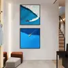 Pintura Mural Abstracta de Surf en Bloques de Color Rojo y Azul Bauhaus para Entrada, Comedor, Sala de Estar y Pasillo
