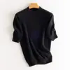Novo suéter de tricô 100% caxemira pura para outono e inverno, gola redonda alta, mangas três quartos, cor sólida, top base soltinho