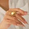 Anillo Abierto de Girasol en Oro de 18K Acero Inoxidable Joyería Transfronteriza Ins para Mujer, Joyería de Mano que No se Desvanece, Anillo Versátil de Acero de Titanio