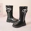 Botas largas para niñas, botas altas para niños, elegantes botas de otoño e invierno de pequeña princesa, botas altas de moda negras de otoño para niñas pequeñas