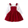 Amazon Otoño Europeo y Americano Nuevo Bata de Manga Larga con Falda de Tirantes Estilo Occidental Roja para Navidad y Año Nuevo