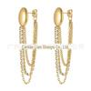 Aço titânio banhado a ouro 18K Brincos ovais de design europeu e americano brincos de corrente de zircão com borla ins Brincos de vento E221352
