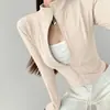 Cuerda para saltar ejercicio secado rápido chaqueta deportiva mujer ajustado traje de yoga manga larga running fitness entrenamiento top prenda exterior