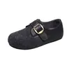 Sapatos femininos estilo Birkenstock, cinza, de lã, com bico redondo e solas super macias, confortáveis e leves para os pés, perfeitos para combinar com vestidos, sapatilhas e mocassins.