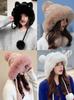 Sombrero de Lana Estilo Étnico Otoño e Invierno Protección para las Orejas de Mujer Punta de Felpa Resistente al Viento para Ciclismo Cálido con Forro de Lana Sombrero Tejido