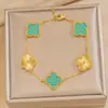 Pulseira Laser Flor de Cinco Pétalas 15mm Ouro Real 18K Pulseira Trevo Grossa Galvanizada a Ouro Popular no Tiktok Pulseira Dourada