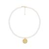 Collar de Perlas Estilo Baihe Blanco para Mujer Lujo Ligero Sensación de Alta Gama Chapado en Oro de 18K Colgante de Moneda Ojo del Diablo Cadena para Clavícula