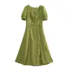 Vestido de Primavera para Mujer Estilo Europeo y Americano 2026 con Cordón en el Pecho y Abertura Vestido Verde 6227