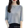 Nueva Camiseta de Manga Corta Versátil de Punto Semilla Desmangada de Cinco Mangas Fina 100% Lyocell Tencel para Mujer