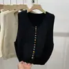 Chaleco Tejido de Cuello Redondo con Botones Arcoíris Estilo Retro para Mujer 2025 Otoño e Invierno Nuevo Estilo Versátil para Superponer para Mujeres