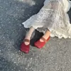 B30-16 Estilo Novo de Primavera Camurça de Couro Sapatos Rasos Casuais com Bico Quadrado Sapatos de Vovó para Uso Diário