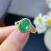 Anillo de Esmeralda Colombiana Natural, Tamaño de Piedra Principal 7*9mm, Plata de Ley 925 Incrustado de Precisión