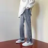 Jeans de hombre con cremallera lateral, estilo americano otoñal, moda urbana de moda, pantalones casuales holgados con un diseño único, pantalones rectos de nicho