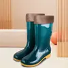 Botas de Lluvia de Caña Alta Forradas de Felpa Suela de Goma Antideslizante para Mujer Botas de Lluvia Cálidas de Invierno Zapatos de Goma de Algodón para Adultos de Media Pantorrilla