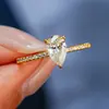 Anel Gota d'Água Anel Formato Pera Banhado a Ouro 18K Anel de Prata S925 com Moissanita para Mulheres Transfronteiriço