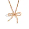 Moda Europeia e Americana Nicho Elegante Pingente Contas de Aço Inoxidável Feito à Mão Cristal de Corte Champagne Laço Colar Feminino
