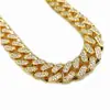 Pulsera de Cadena Cubana de Aleación Europea y Americana con Diamantes 13 mm Totalmente Diamantada Estilo Antiguo Estilo Hip-Hop Collar Chapado en Oro para Hombres y Mujeres