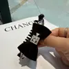 Pinza para el pelo de terciopelo con pedrería y lazo grande estilo coreano, Accesorio para el pelo estilo francés, Pinza banana, Accesorio simple negro para el pelo