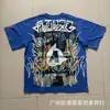 26Ss Camiseta de Manga Corta Ancha con Tachuelas Estampada Cuello Redondo Holgada R3Bel Lavada y Desgastada Retro Europea y Americana para Hombre Tendencia