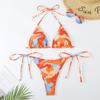 Bikini Estilo Nuevo Europeo y Americano Transfronterizo 2024 Estampado Sexy con Cordones en el Cuello Dividido de Tres Puntos Traje de Baño para Aguas Termales para Mujer
