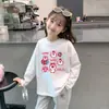 Camiseta de Manga Larga de Dibujos Animados para Niña 2026 Primavera/Otoño Nueva Elegante Top de Cuello Redondo Infantil Capa Base de Algodón Puro