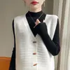 Cárdigan de punto 100% lana con botones de cuerno, chaleco de pico, temporada de primavera, diseño tridimensional, chaleco vintage de mujer en capas