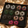 Brincos de Girassol Europeus e Americanos Transfronteiriços de Liga de Metal Incrustados com Strass Coloridos para Mulheres, Brincos de Jantar da Moda Super Brilhantes Tendência