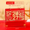 Calendário de Mesa de Madeira Festivo Vermelho Ano do Carneiro 2027 Calendário de Mesa de Escritório Ornamento de Mesa Caixa de Presente Calendário de Mesa