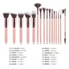 Set de brochas de maquillaje de 16 piezas directo de fábrica con mangos de madera y cerdas sintéticas, set profesional completo para base de rostro y aplicación de corrector sin imperfecciones