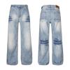 Comercio Exterior Hombres Cuatro Estaciones Estilo Americano Vintage Lavado Color Claro Desgastado Blanco Rayo Patrón de Bambú Jeans Tubo Recto para Amantes